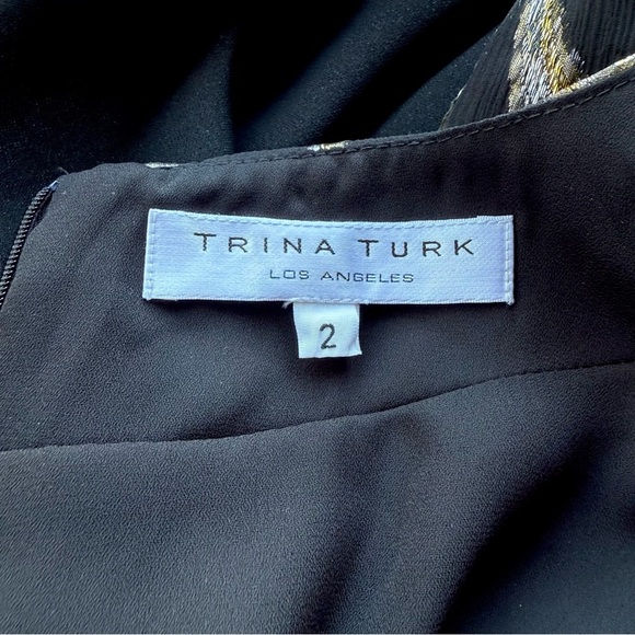 Trina Turk Black Gold Silver Metallic Wool Patterned Sleeveless Sheath Dress 👗 - Picture 7 of 8